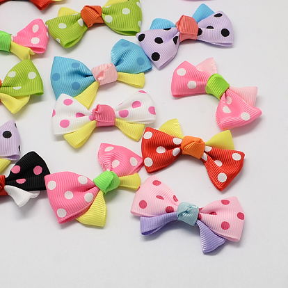 Handmade Woven Costume Accessories, Dot Printed Grosgrain Bowknot, 37x55x14mm, about 200pcs/bag