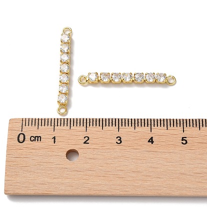 Rack Plating Brass Pave Cubic Zirconia Connector Charms, Rectangle Links, Lead Free & Cadmium Free, Real 18K Gold Plated, Long-Lasting Plated