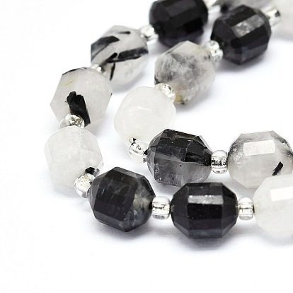 Quartz naturel tourmaliné / perles de quartz rutile noires, avec des perles de rocaille, facette, Toupie, perles de prisme à double pointe