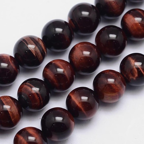 Natural Tiger Eye Round Bead Strands, Dyed & Heated, Grade AA