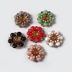 Flower Brass Rhinestone Enamel Cabochon Settings, Golden, Tray: 4mm, 17.5x6mm, Hole: 1mm