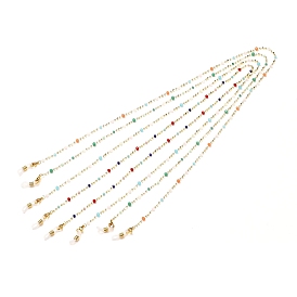 Латунные цепочки для очков, со стеклянными бусинами, шейный ремешок для очков, с силиконовыми концами петель