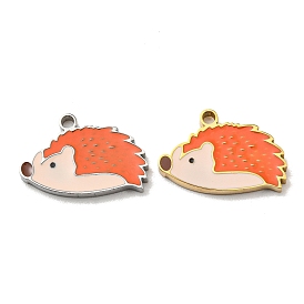 304 Stainless Steel Pendants, with Enamel, Hedgehog Charms