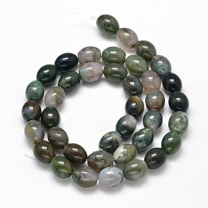 Oval Natural Moss Agate Bead Strands, 10x8mm, Hole: 1mm, about 39pcs/strand, 15.7 inch
