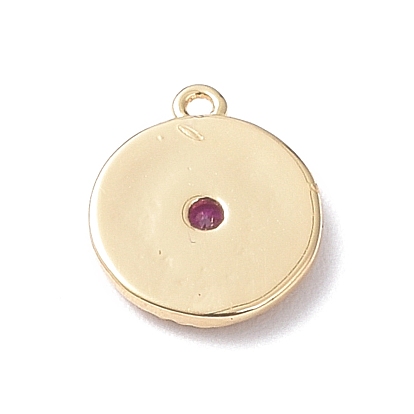 Brass Charms, with Glass, Flat Round with Star Charm, Real 18K Gold Plated