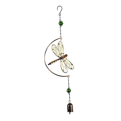 Luminous Iron Wind Chimes, Small Wind Bells Handmade Glass Pendants, Dragonfly