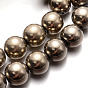Electroplated non-magnétiques brins de perles d'hématite synthétique, ronde, l'imitation de la pyrite