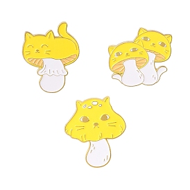 Cat Mushroom Enamel Pin, Golden Alloy Brooch for Backpack Clothes