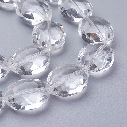 Abalorios de vidrio, hilos de perlas de cristal, facetados, oval