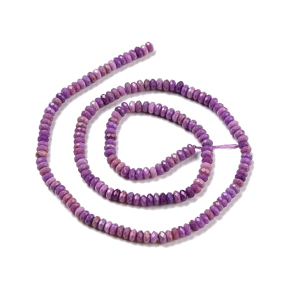 Natural Lepidolite/Purple Mica Stone Beads Strands, Faceted, Rondelle