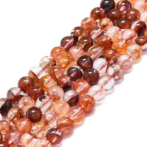 Brins de perles de quartz hématoïde rouge naturel/quartz ferrugineux, Grade a, ronde