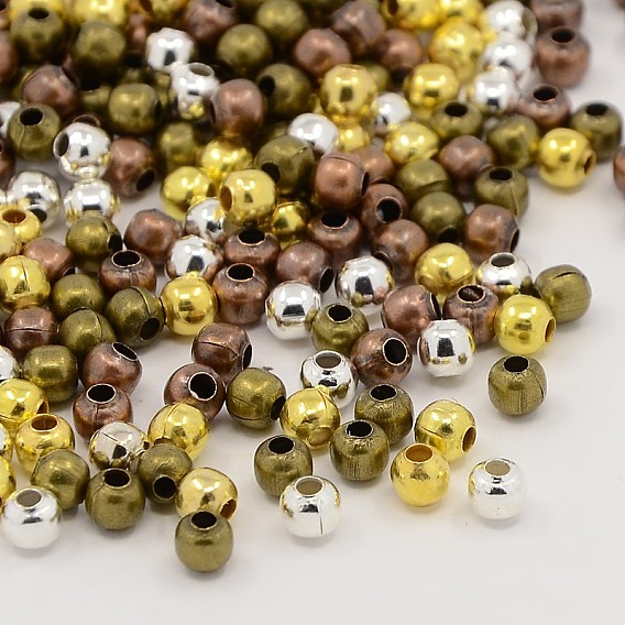 Fer mixte écartement perles rondes, 3.2x3mm, trou: 1.2 mm, environ 3636 pcs / 200 g