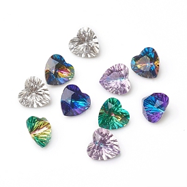 Electroplated Glass Rhinestone Cabochons, Pointed Back & Back Plated, Faceted, Heart