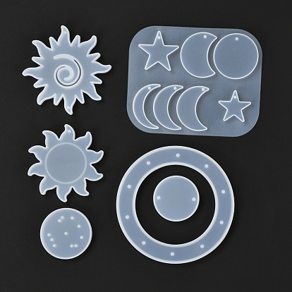 Kits de fabricación de campanas de viento de sol, luna y estrella, incluidos los moldes de silicona, tubo de aluminio, granos de acrílico e hilo de cristal