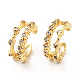Clear Cubic Zirconia Double-Layer Open Cuff Earrings, Brass Jewelry for Women, Cadmium Free & Nickel Free & Lead Free