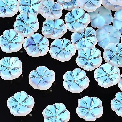 Transparent Frosted Glass Beads, AB Color Plated, Flower