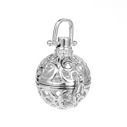 Trendy Hollow Brass Round Cage Pendants, For Chime Ball Pendant Necklaces Making, Cadmium Free & Nickel Free & Lead Free