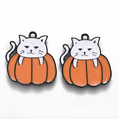 Colgantes de esmalte de aleación de tema de otoño, gato con calabaza naranja