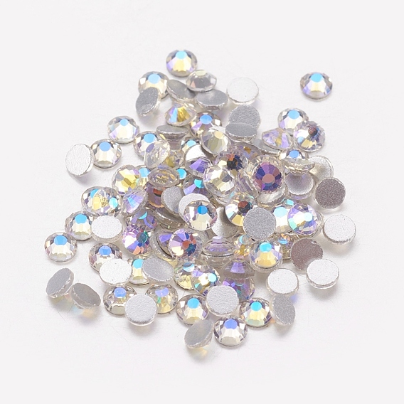 Glass Flat Back Rhinestone, Grade A, Back Plated, Faceted, Half Round