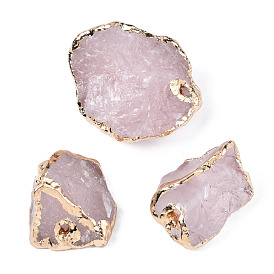 Plated Natural Rose Quartz Beads, with Light Gold Brass Findings, Nuggets