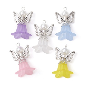Tibetan Style Alloy Pendants, with Transparent Acrylic Beads, Frosted, Flower, Angel
