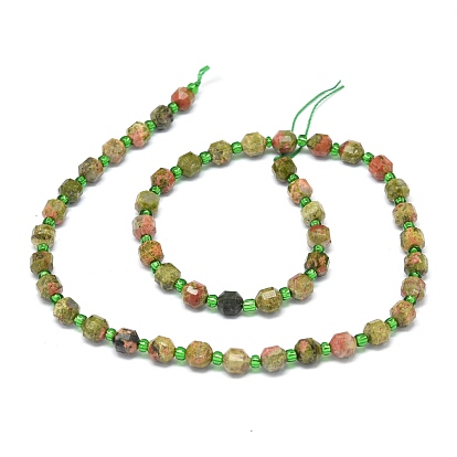 Perlas naturales unakite hebras, con granos de la semilla, facetados, bicono, cuentas de prisma de punta de doble terminación