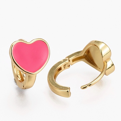 Серьги-кольца Huggie из латуни с эмалью, долговечный, сердце, реальный 18 k позолоченный