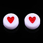 Perles acryliques opaques, avec l'émail, plat et circulaire avec coeur