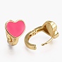 Brass Enamel Huggie Hoop Earrings, Long-Lasting Plated, Heart, Real 18K Gold Plated