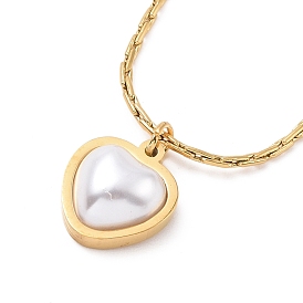 Plastic Imitation Pearl Heart Pendant Necklace, Ion Plating(IP) 304 Stainless Steel Jewelry for Women