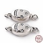 925 Sterling Silver Bayonet Clasps, with Cubic Zirconia, Oval