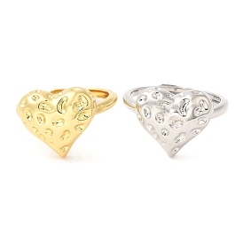 Rack Plating Brass Adjustable Ring, for Women, Lead Free & Cadmium Free, Heart, Long-Lasting Plated