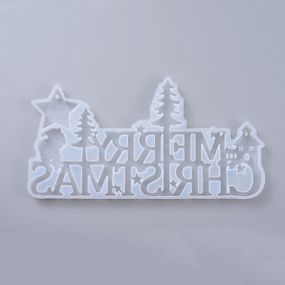 Christmas DIY Pendant Silicone Molds, Resin Casting Moulds, For UV Resin, Epoxy Resin Jewelry Making, Word Merry Christmas
