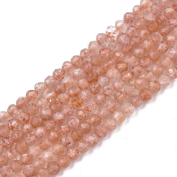 Natural Sunstone Beads Strands, Grade A+, Round, Faceted