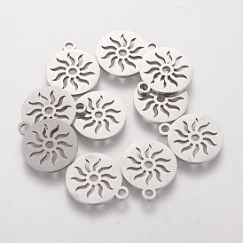 304 Stainless Steel Charms, Flat Round with Sun