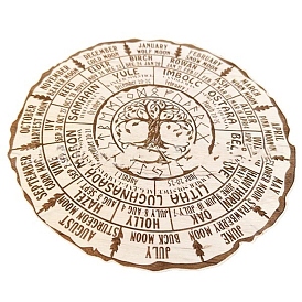 Wheel Of The Year Wood Sign, Wood Pendulum Board, for Witchcraft Wiccan Altar Supplies, Flat Round with Tree of Life Pattern