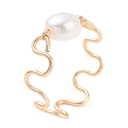 Bagues en perles de culture d'eau douce naturelles pour femmes, anneau de vague enveloppé de cuivre