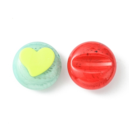 Two Tone Opaque Acrylic Cabochons, for DIY Elastic Hair Tie Accessories Making, Flat Round with Heart/star