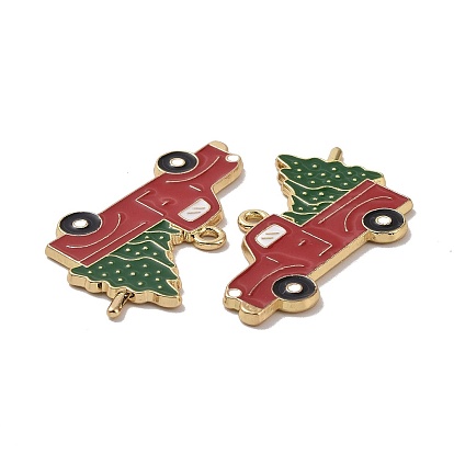 Pendentifs en émail d'alliage de placage de support de thème de noël, camions de ton or clair avec des breloques d'arbre de Noël