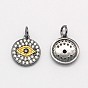 Brass Micro Pave Cubic Zirconia Charms, Cadmium Free & Nickel Free & Lead Free, Flat Round with Evil Eye