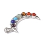 Chakra Jewelry Alloy Bezel Gemstone Big Pendants, Crescent Moon, Platinum Metal Color, 60x35x8mm, Hole: 7x4mm