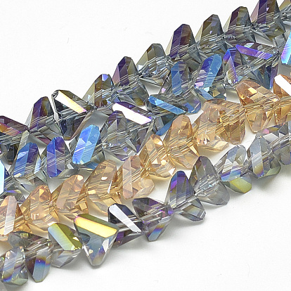 Electroplate Glass Beads Strands, Rainbow Plated, Faceted, Triangle