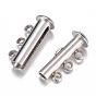 304 Stainless Steel Slide Lock Clasps, Peyote Clasps, 3-Strand, 6-Hole, Tube