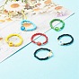 Handmade Baking Painted Glass Seed Beads Stretch Rings, with Acrylic Beads, Flat Round with Heart