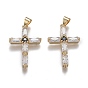 Brass Micro Pave Clear Cubic Zirconia Pendants, Long-Lasting Plated, with Snap on Bails, Cross
