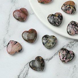 Piedra de palma de corazón de rodonita natural, piedra de bolsillo para la meditación de equilibrio de energía