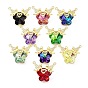Glass Pendants, Butterfly Charms, with Real 18K Gold Plated Rack Plating Brass Micro Pave Clear Cubic Zirconia Angel, Long-Lasting Plated, Cadmium Free & Lead Free