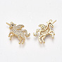 Brass Cubic Zirconia Charms, Unicorn, Clear, Nickel Free, Real 18K Gold Plated