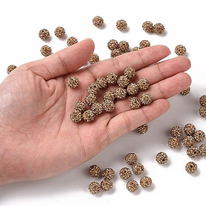 Perles de boule pave disco , Perles de strass d'argile polymère , ronde, pp 13 (1.9~2 mm), 6 rangées de strass, 10 mm, Trou: 1.5mm