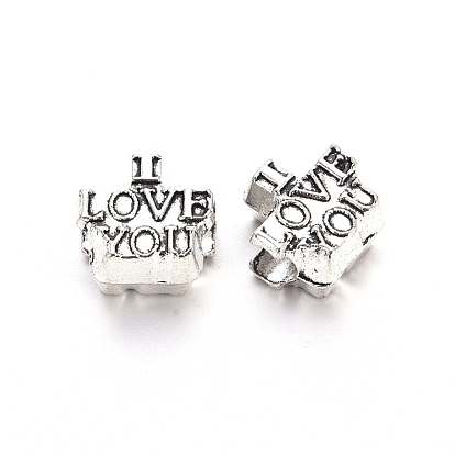 Tibetan Style Alloy European Beads for Valentine's Day, Large Hole Beads, Cadmium Free & Lead Free, Word I Love You
